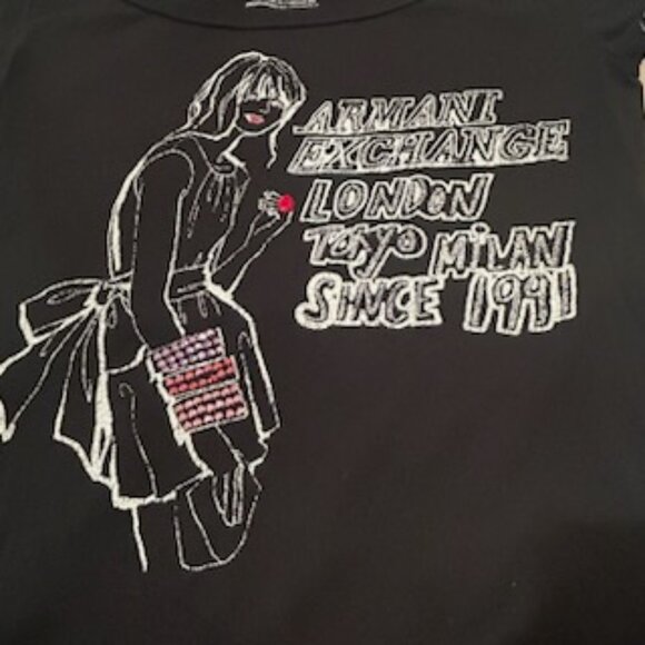 NWOT Vintage Armani Exchange Black Fitted Graphic Tee Cap Sleeve - Picture 8 of 9